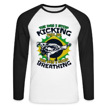 Der Tag, an dem ich aufhöre, den Ginga Capoeirista Tanz zu kicken - Unisex Baseballshirt langarm - Weiß/Schwarz - Vorne - Nik (191cm)