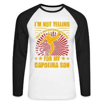 I'm not yelling that's motivational speaking - Unisex Long Sleeve Baseball T-Shirt - white/black - Front - Nik (191cm)