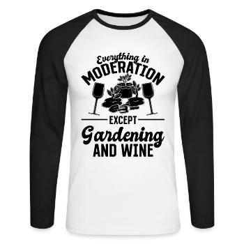 Jardinage - Tout avec modération sauf le jardin - T-shirt baseball manches longues Homme - blanc/noir - Devant - Nik (191cm)