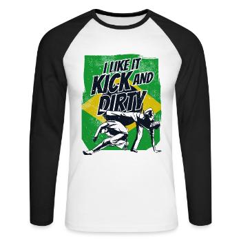 I Like It Kick And Dirty Ginga Capoeirista Dance - Unisex Long Sleeve Baseball T-Shirt - white/black - Front - Nik (191cm)