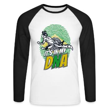 C’est dans mon ADN Ginga Capoeirista Dance - T-shirt baseball manches longues Homme - blanc/noir - Devant - Nik (191cm)