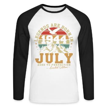Juillet 1984 Vintage Rétro Anniversaire 1984 Cadeau - T-shirt baseball manches longues Homme - blanc/noir - Devant - Nik (191cm)