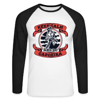 Restez calme et faites de la Capoeira Capoeirista Ginga Dance - T-shirt baseball manches longues Homme - blanc/noir - Devant - Nik (191cm)
