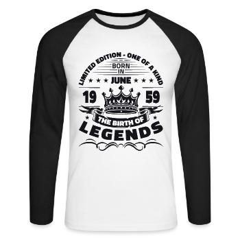 Original Juni 1959 Jahrgang 1959 Geburtstag 1959 - Unisex Baseballshirt langarm - Weiß/Schwarz - Vorne - Nik (191cm)