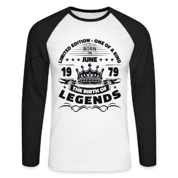 Legend June 1979 Vintage 1979 Birthday 1979 - Unisex Long Sleeve Baseball T-Shirt - white/black - Front - Nik (191cm)