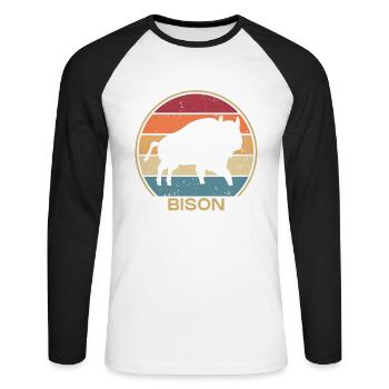 Retro Buffalo American Bison Bovinae Lover Bison - Unisex Long Sleeve Baseball T-Shirt - white/black - Front - Nik (191cm)