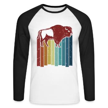 Retro Buffalo American Bison Bovinae Lover Bison - Unisex Long Sleeve Baseball T-Shirt - white/black - Front - Nik (191cm)