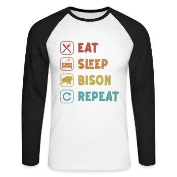 Manger Dormir Bison Répéter Buffalo Bovinae Américain - T-shirt baseball manches longues Homme - blanc/noir - Devant - Nik (191cm)