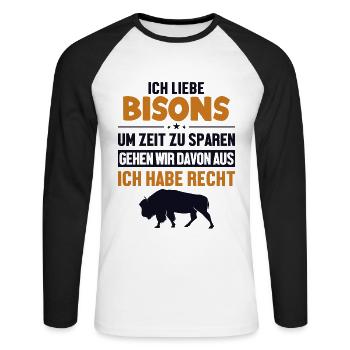 Bison hat immer Recht Buffalo Bovinae American - Unisex Baseballshirt langarm - Weiß/Schwarz - Vorne - Nik (191cm)