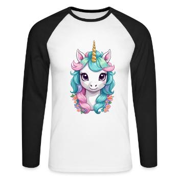 Couleurs pastel Licornes drôles Licorne mignonne - T-shirt baseball manches longues Homme - blanc/noir - Devant - Nik (191cm)