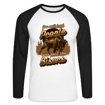 Ich kann Leuten nicht trauen, die Buffalo Bovinae nicht mögen - Unisex Baseballshirt langarm - Weiß/Schwarz - Vorne - Nik (191cm)