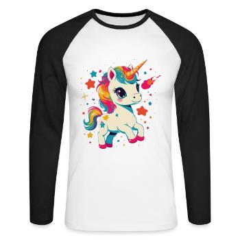 Fille Licorne d’anniversaire unique - T-shirt baseball manches longues Homme - blanc/noir - Devant - Nik (191cm)