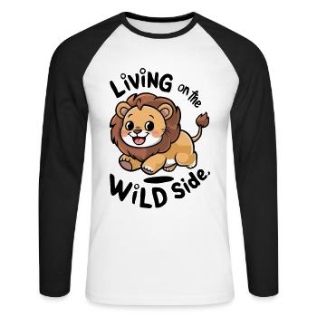 Leben auf der wilden Seite Niedlicher Löwe Cartoon - Unisex Baseballshirt langarm - Weiß/Schwarz - Vorne - Nik (191cm)