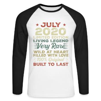 Geschenk Juli 2020 Jubiläum Juli 2020 Geburtstag - Unisex Baseballshirt langarm - Weiß/Schwarz - Vorne - Nik (191cm)