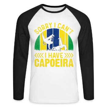 Tut mir leid, ich kann keine Capoeira haben - Unisex Baseballshirt langarm - Weiß/Schwarz - Vorne - Nik (191cm)