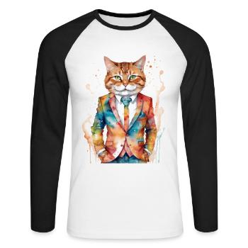 Cat Suit Colorful Funny Funny Animal Design Print - Unisex Long Sleeve Baseball T-Shirt - white/black - Front - Nik (191cm)