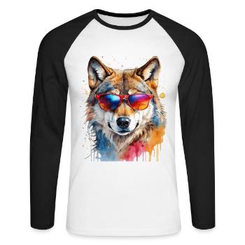 Lunettes de soleil loup imprimé animal coloré - T-shirt baseball manches longues Homme - blanc/noir - Devant - Nik (191cm)