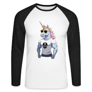 Papa Einhorn Lustiges Vatertag Design - Unisex Baseballshirt langarm - Weiß/Schwarz - Vorne - Nik (191cm)
