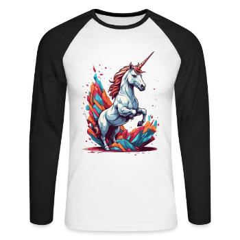 Unique Unicorn Fantasy Bright Colors - Unisex Long Sleeve Baseball T-Shirt - white/black - Front - Nik (191cm)