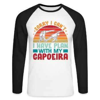 Tut mir leid, ich kann nicht, ich habe einen Plan mit meinem Capoeira - Unisex Baseballshirt langarm - Weiß/Schwarz - Vorne - Nik (191cm)