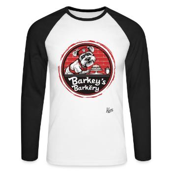 Barkey’s Barkery : La boulangerie pour chiens - T-shirt baseball manches longues Homme - blanc/noir - Devant - Nik (191cm)