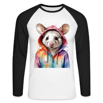 Sweat à capuche Opossum Imprimé Animal Coloré - T-shirt baseball manches longues Homme - blanc/noir - Devant - Nik (191cm)
