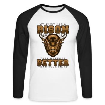 Besser als Ihr Apparel Buffalo Bovinae-Liebhaber - Unisex Baseballshirt langarm - Weiß/Schwarz - Vorne - Nik (191cm)