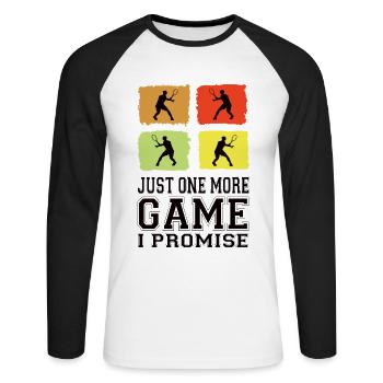 Just One More Game I Promise Tennis Tennis Player - Unisex Long Sleeve Baseball T-Shirt - white/black - Front - Nik (191cm)
