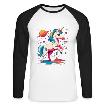 Licorne Fille Drôle Licornes Grand Design - T-shirt baseball manches longues Homme - blanc/noir - Devant - Nik (191cm)