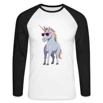 Papa Einhorn Lustiges Vatertag Design - Unisex Baseballshirt langarm - Weiß/Schwarz - Vorne - Nik (191cm)