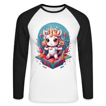 Unique Birthday Cute Unicorn Design - Unisex Long Sleeve Baseball T-Shirt - white/black - Front - Nik (191cm)