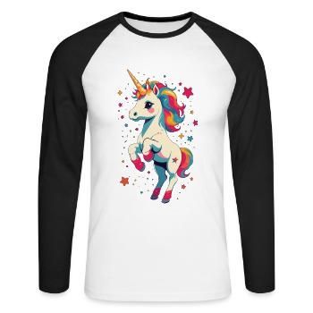 Unique Birthday Motif Funny Unicorns - Unisex Long Sleeve Baseball T-Shirt - white/black - Front - Nik (191cm)