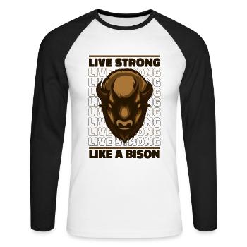Vivre fort comme un bison Bison Bison d’Amérique - T-shirt baseball manches longues Homme - blanc/noir - Devant - Nik (191cm)