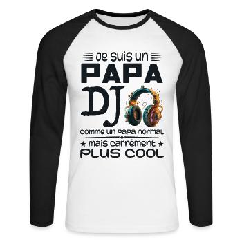 DJ Dad - Papa DJ Geschenk - Unisex Baseballshirt langarm - Weiß/Schwarz - Vorne - Nik (191cm)