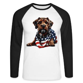 Border Terrier Dog 4th of July American Flag Gifts - Unisex Long Sleeve Baseball T-Shirt - white/black - Front - Nik (191cm)