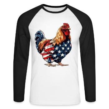 Poulet Drapeau Américain 4 Juillet Poulet Cadeaux - T-shirt baseball manches longues Homme - blanc/noir - Devant - Nik (191cm)