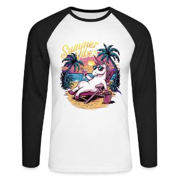 Summer vibes Unicorn - Unisex Long Sleeve Baseball T-Shirt - white/black - Front - Nik (191cm)