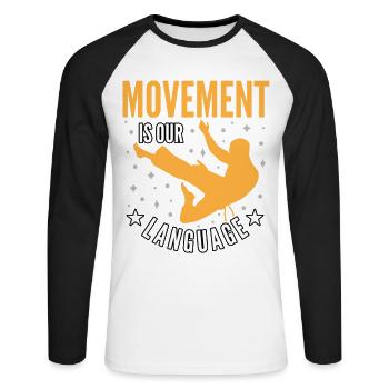 Le mouvement est notre langage - T-shirt baseball manches longues Homme - blanc/noir - Devant - Nik (191cm)