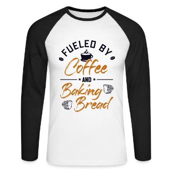 Alimenté par le café et la cuisson de la pâte à pain - T-shirt baseball manches longues Homme - blanc/noir - Devant - Nik (191cm)