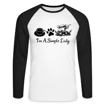 I’m A Simple Lady - Amoureux de la couture Amoureux des chats - T-shirt baseball manches longues Homme - blanc/noir - Devant - Nik (191cm)