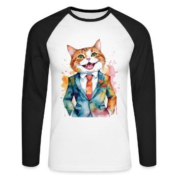 Cat Suit Colorful Funny Funny Animal Design Print - Unisex Long Sleeve Baseball T-Shirt - white/black - Front - Nik (191cm)