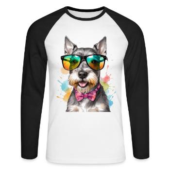 Zwergschnauzer Sonnenbrille Hund Lustig Tier Print - Unisex Baseballshirt langarm - Weiß/Schwarz - Vorne - Nik (191cm)