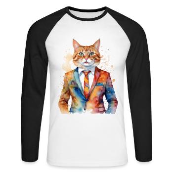 Cat Suit Colorful Funny Funny Animal Design Print - Unisex Long Sleeve Baseball T-Shirt - white/black - Front - Nik (191cm)