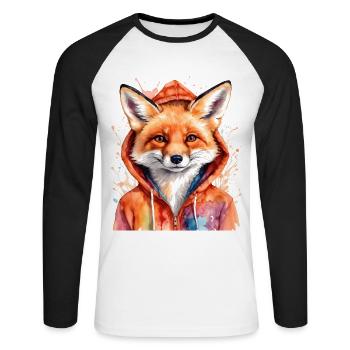 Sweat à capuche Fox Imprimé de conception d’animaux drôles colorés - T-shirt baseball manches longues Homme - blanc/noir - Devant - Nik (191cm)
