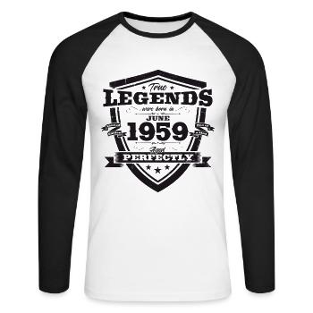 Original Juin 1959 Millésime 1959 Anniversaire 1959 - T-shirt baseball manches longues Homme - blanc/noir - Devant - Nik (191cm)