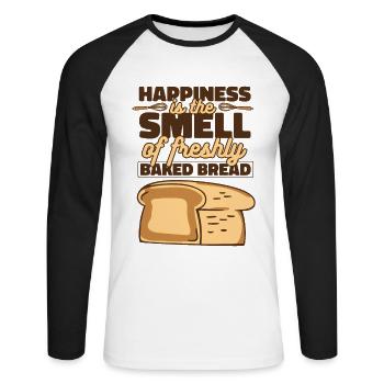 Happiness Is The Smell Of Freshly Baked Bread - Unisex Long Sleeve Baseball T-Shirt - white/black - Front - Nik (191cm)