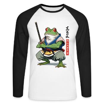 Samurai Frog Vintage Ukiyo-e Style Japan Style - Unisex Long Sleeve Baseball T-Shirt - white/black - Front - Nik (191cm)