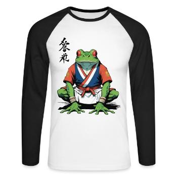 Grenouille Samouraï & Design Vintage Style Ukiyo-e - T-shirt baseball manches longues Homme - blanc/noir - Devant - Nik (191cm)