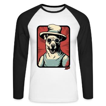 Chien cool avec un grand chapeau - T-shirt baseball manches longues Homme - blanc/noir - Devant - Nik (191cm)