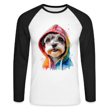Zwergschnauzer Hoodie Hund Lustig Tier Print - Unisex Baseballshirt langarm - Weiß/Schwarz - Vorne - Nik (191cm)